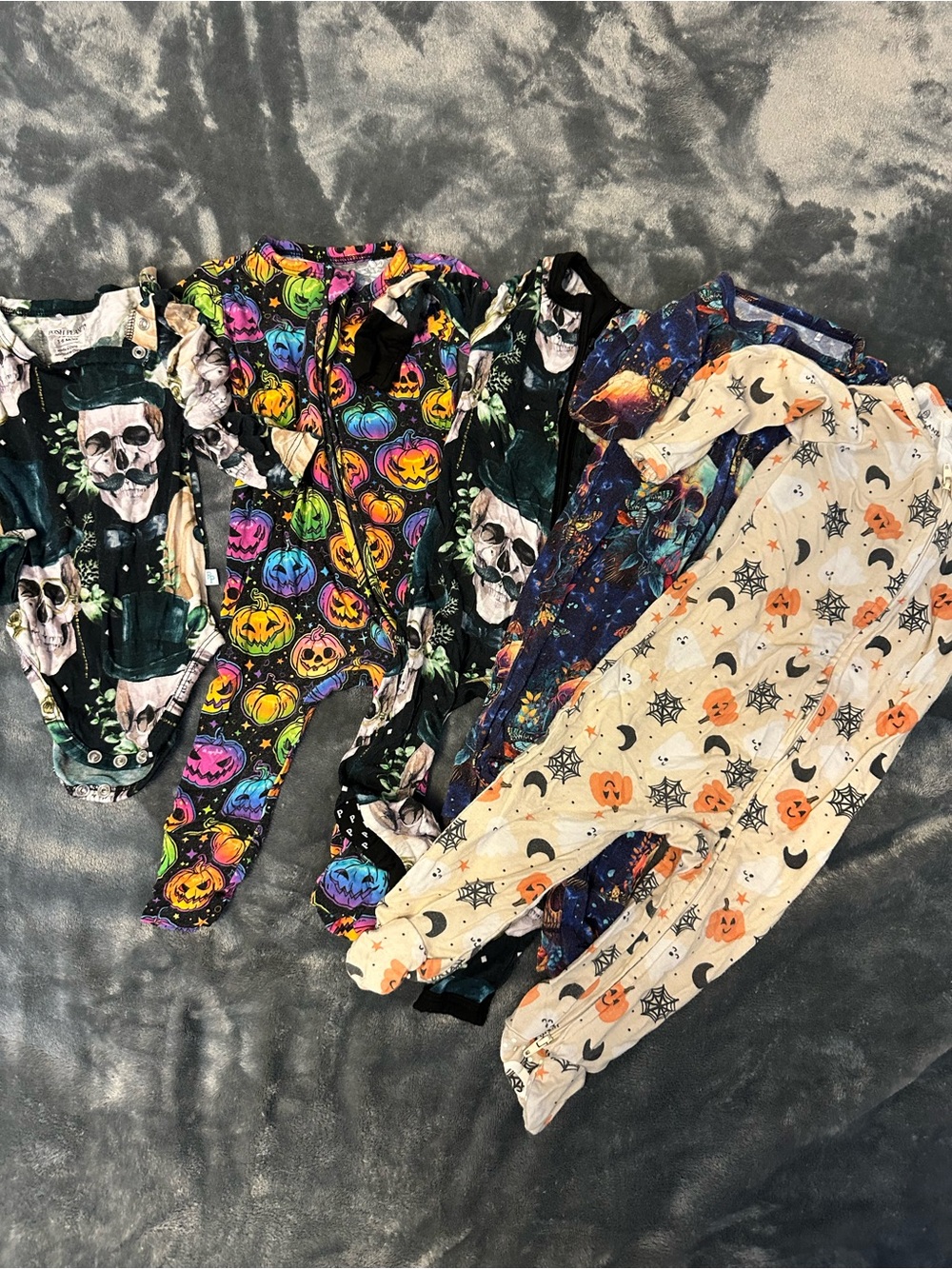 Bamboo Halloween Pumpkin & Skull Kids One-Piece Pajamas - 5 pieces